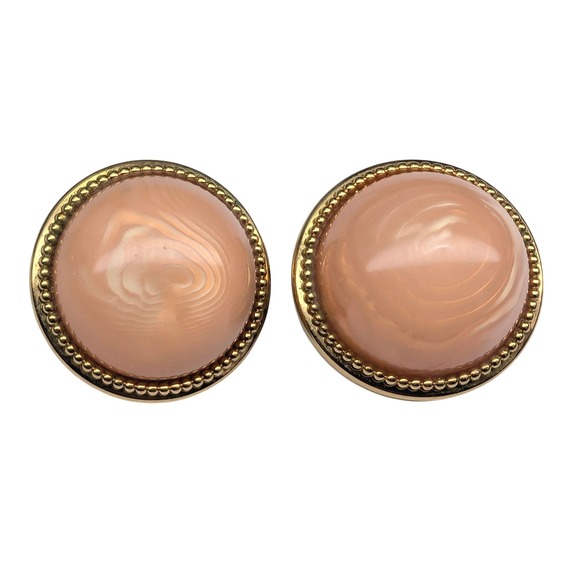 Simon Chang Vintage Earrings Peach Lucite Statement Clip On Button - Picture 3 of 7